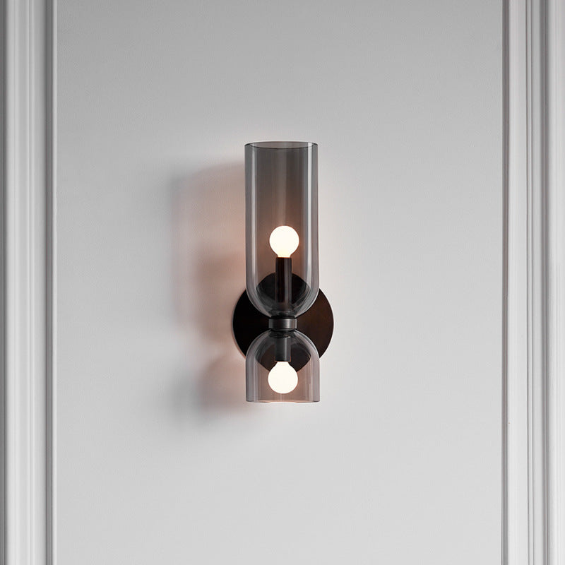 Applique a due luci in vetro rigato cilindrico blu, grigio o bianco