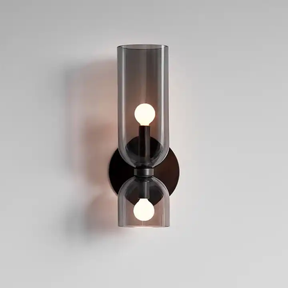 Applique a due luci in vetro rigato cilindrico blu, grigio o bianco