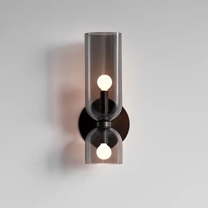 Applique a due luci in vetro rigato cilindrico blu, grigio o bianco