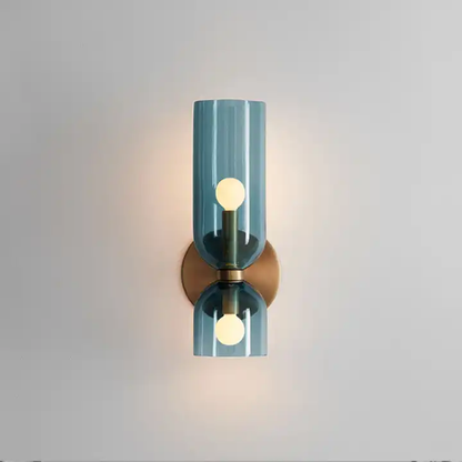 Applique a due luci in vetro rigato cilindrico blu, grigio o bianco