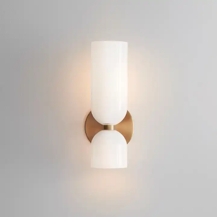 Applique a due luci in vetro rigato cilindrico blu, grigio o bianco
