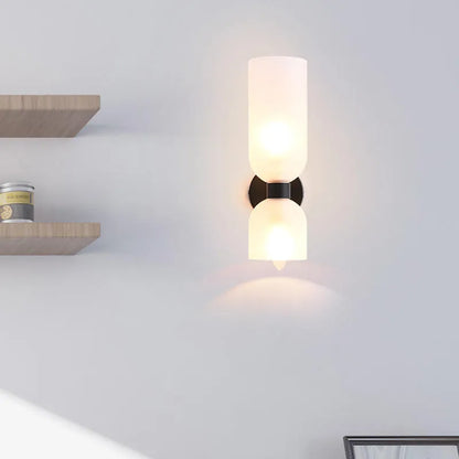Applique a due luci in vetro rigato cilindrico blu, grigio o bianco