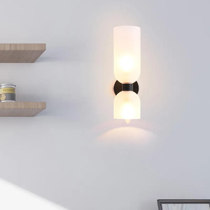 Applique a due luci in vetro rigato cilindrico blu, grigio o bianco