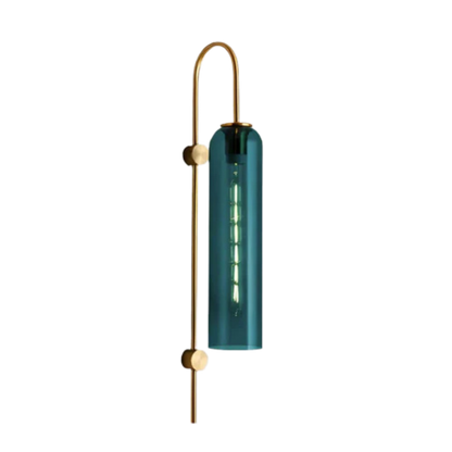 Applique ad arco color ottone con cilindro in vetro testurizzato, lampada da parete da interni
