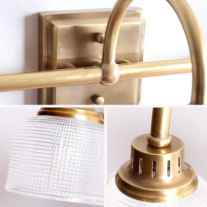 Applique da bagno in ottone anticato con vetro prismatico, lampada da parete a una, due o tre luci