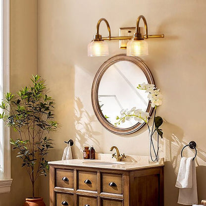Applique da bagno in ottone anticato con vetro prismatico, lampada da parete a una, due o tre luci