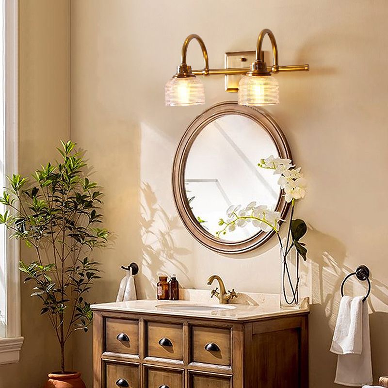 Applique da bagno in ottone anticato con vetro prismatico, lampada da parete a una, due o tre luci