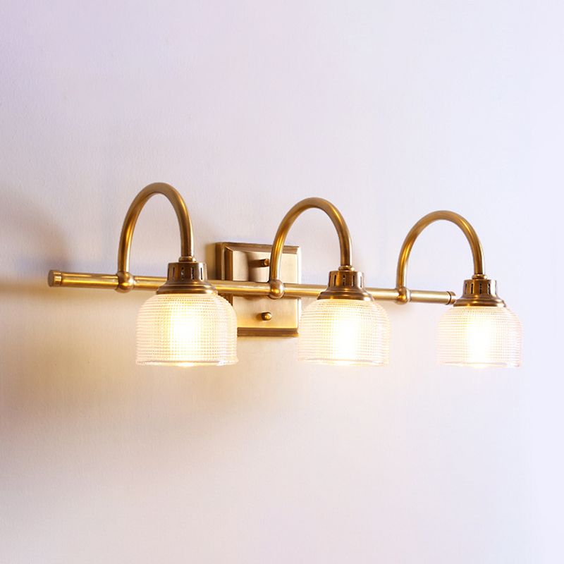 Applique da bagno in ottone anticato con vetro prismatico, lampada da parete a una, due o tre luci