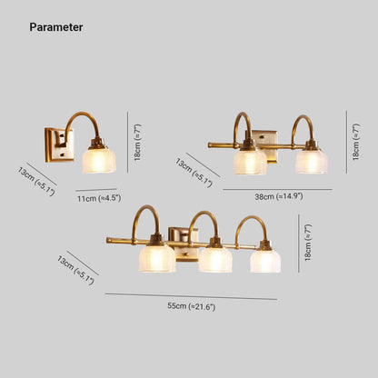 Applique da bagno in ottone anticato con vetro prismatico, lampada da parete a una, due o tre luci