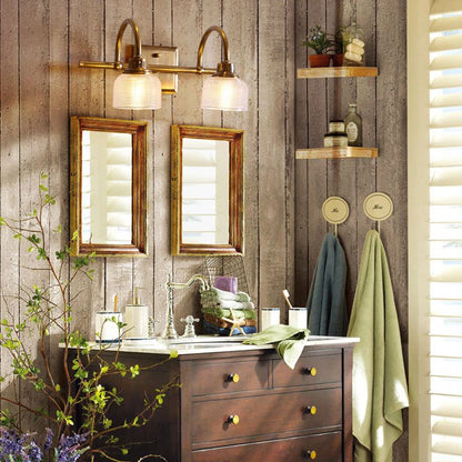 Applique da bagno in ottone anticato con vetro prismatico, lampada da parete a una, due o tre luci