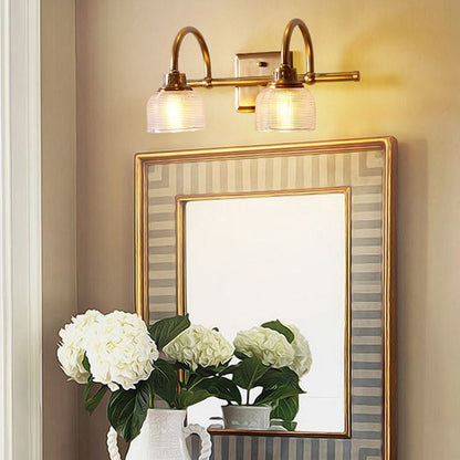 Applique da bagno in ottone anticato con vetro prismatico, lampada da parete a una, due o tre luci
