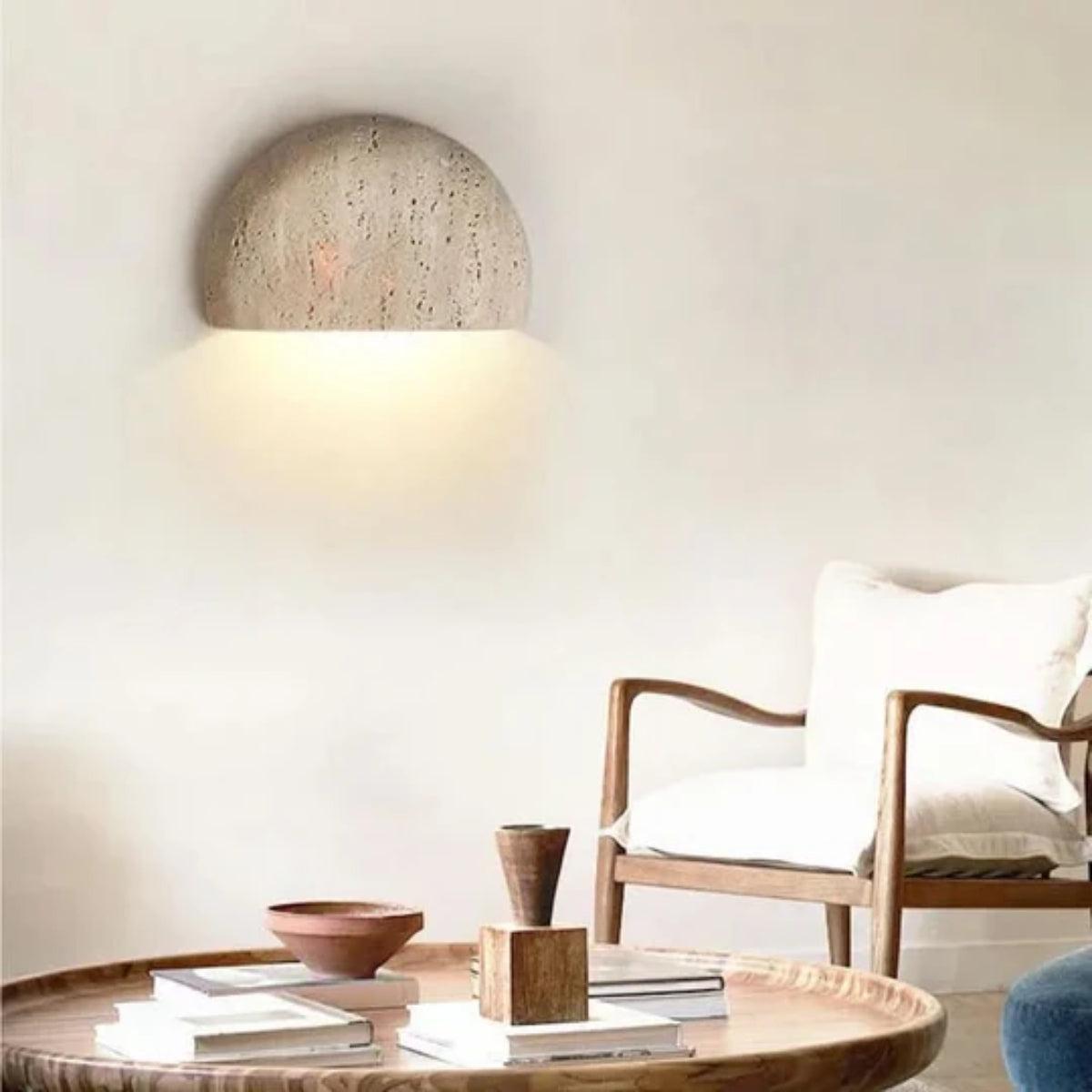 Applique da parete retrò wabi sabi in pietra con design a mezzaluna