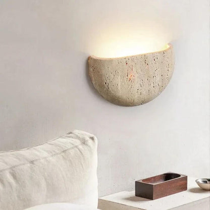 Applique da parete retrò wabi sabi in pietra con design a mezzaluna