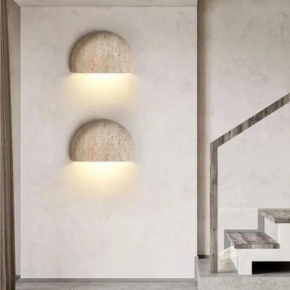 Applique da parete retrò wabi sabi in pietra con design a mezzaluna