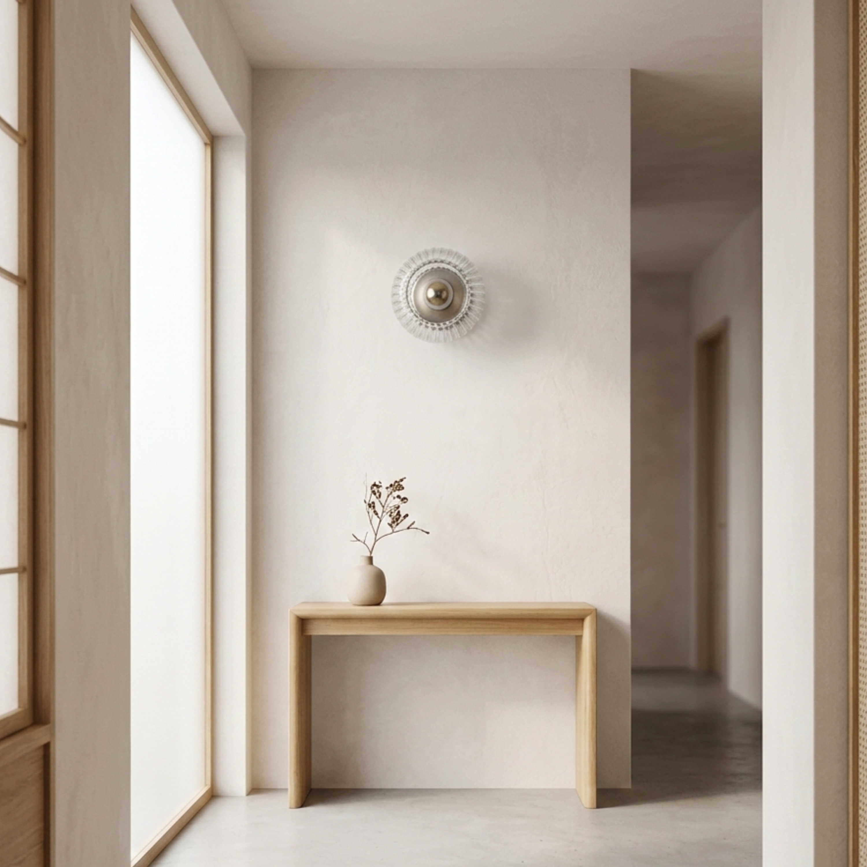 Applique da parete rotonda in vetro rigato in stile scandinavo