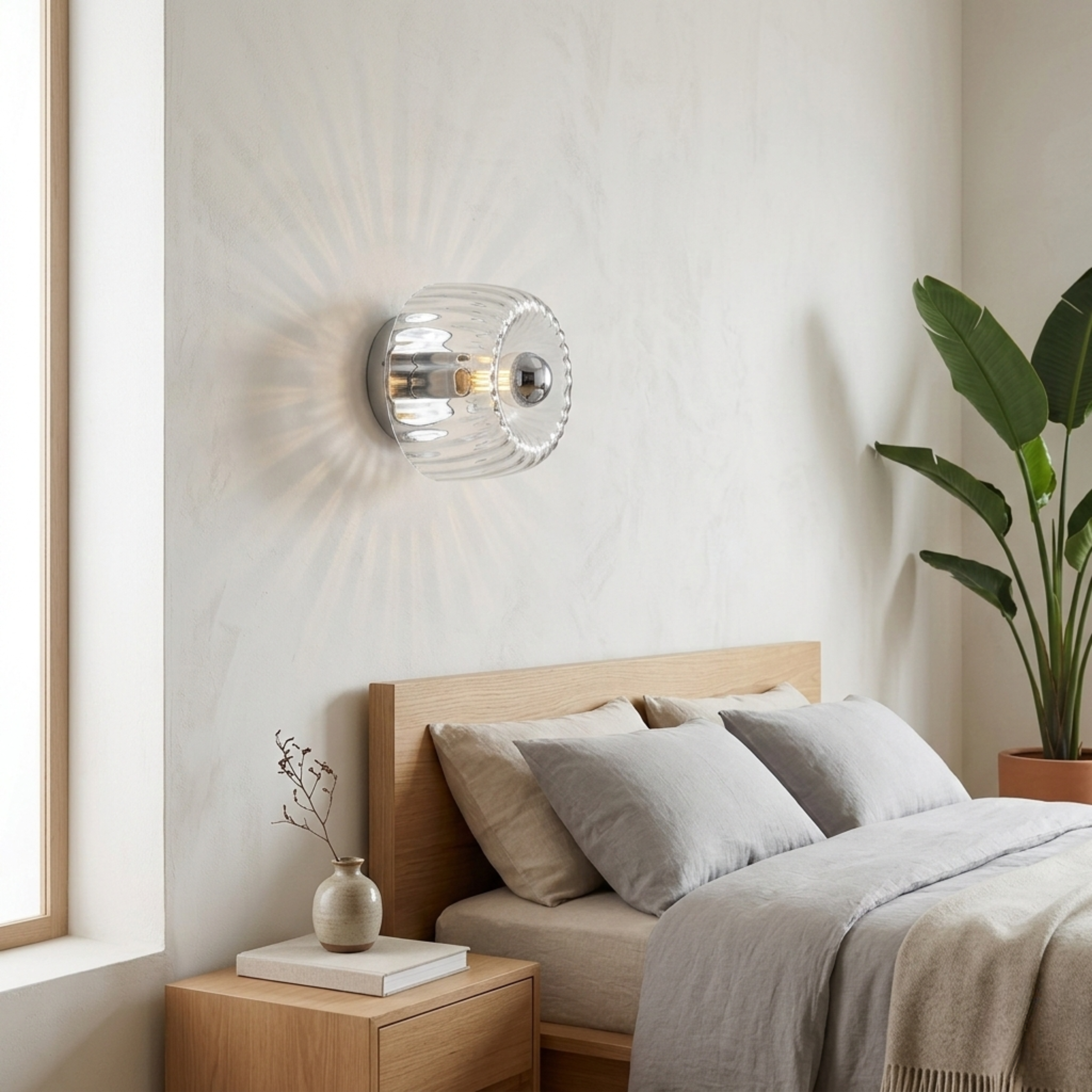 Applique da parete rotonda in vetro rigato in stile scandinavo