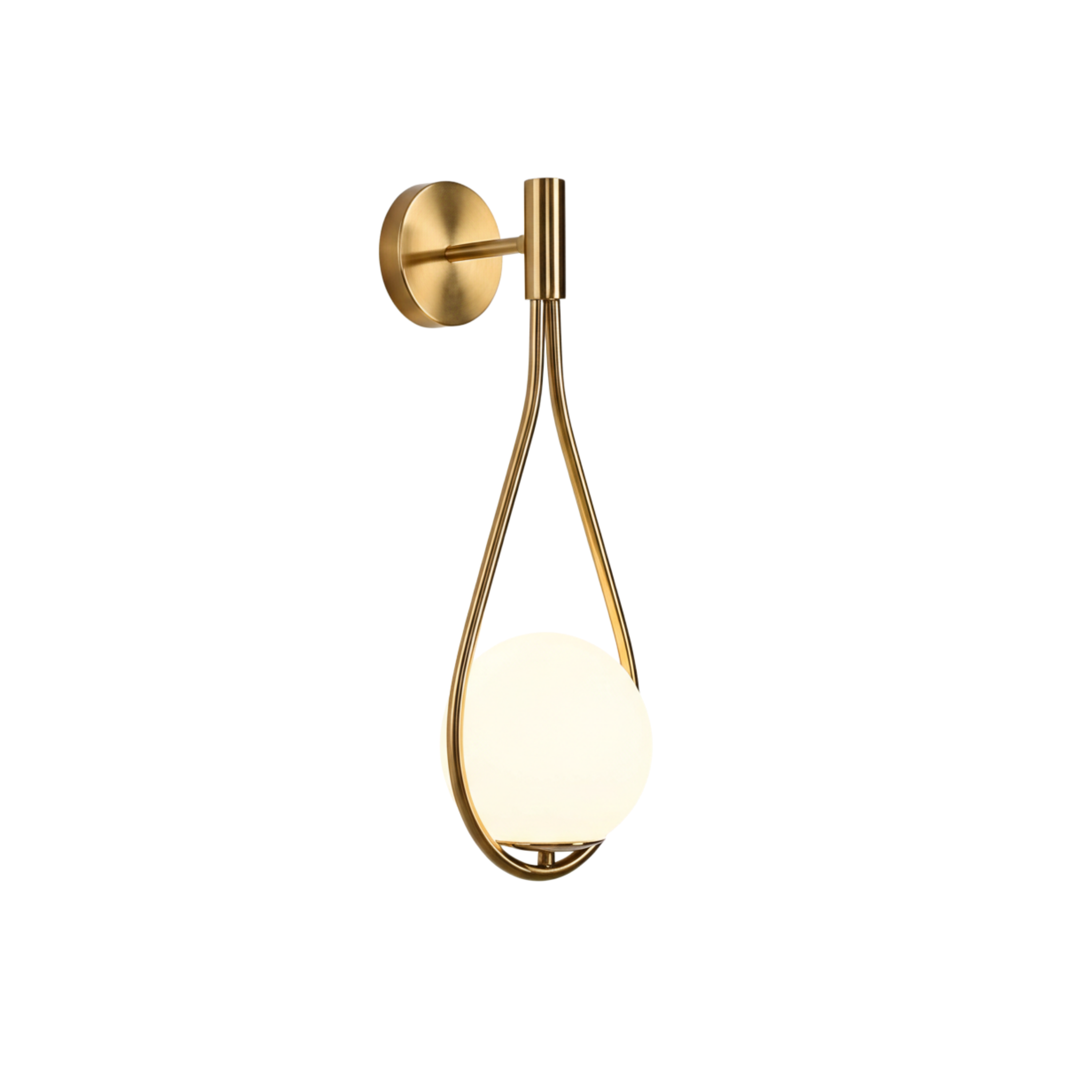Applique in metallo color oro con globo in vetro bianco