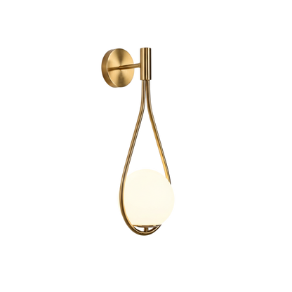 Applique in metallo color oro con globo in vetro bianco