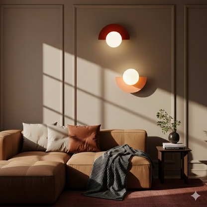 Applique LED minimalista con globo in vetro e base a mezzaluna