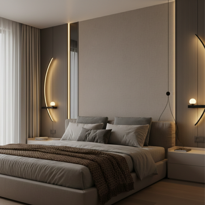 Applique LED moderna curva, set da 2 lampade da parete dimmerabili da comodino