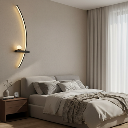 Applique LED moderna curva, set da 2 lampade da parete dimmerabili da comodino