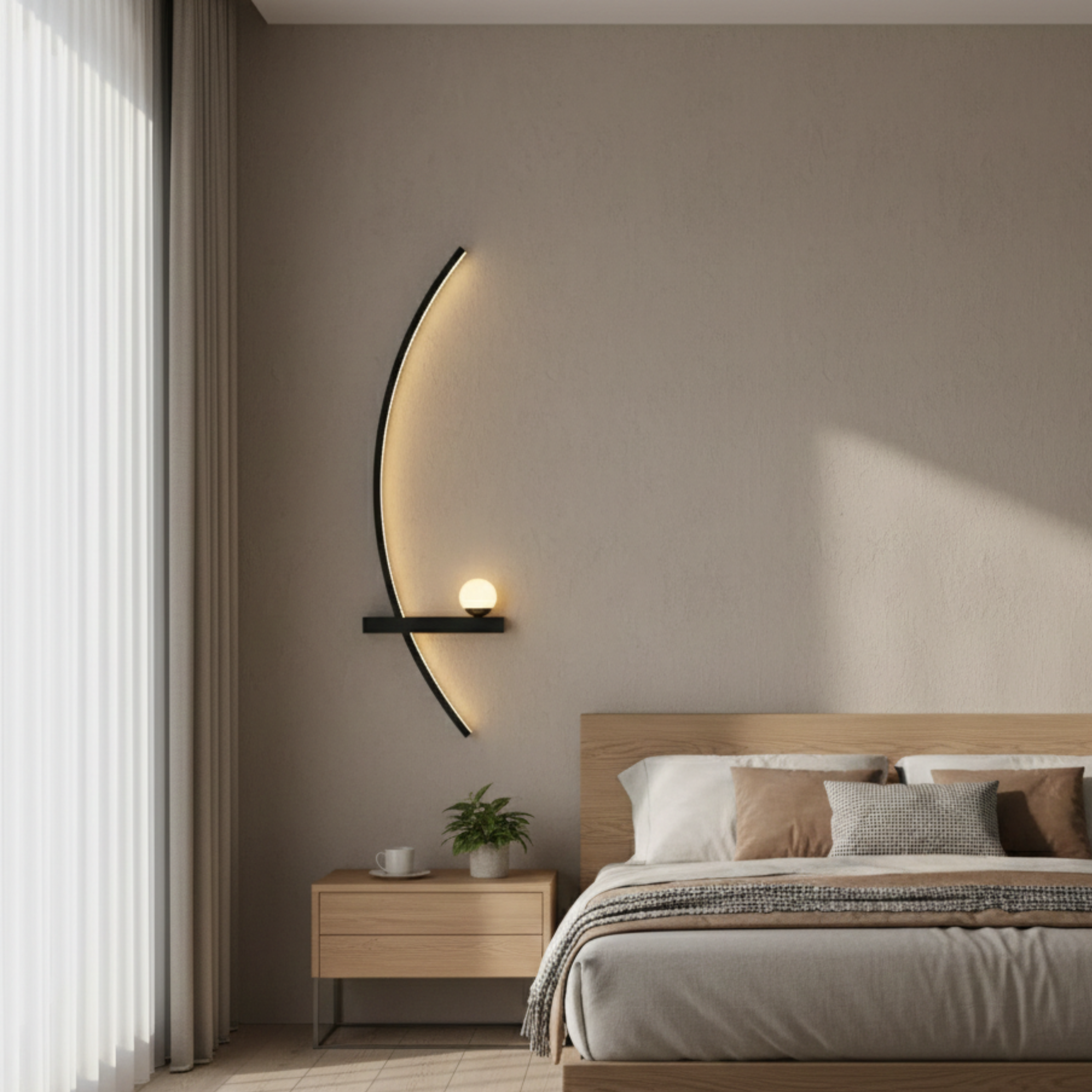 Applique LED moderna curva, set da 2 lampade da parete dimmerabili da comodino