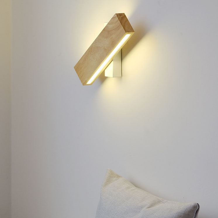 Applique LED rettangolare in legno naturale japandi minimalista per comodino