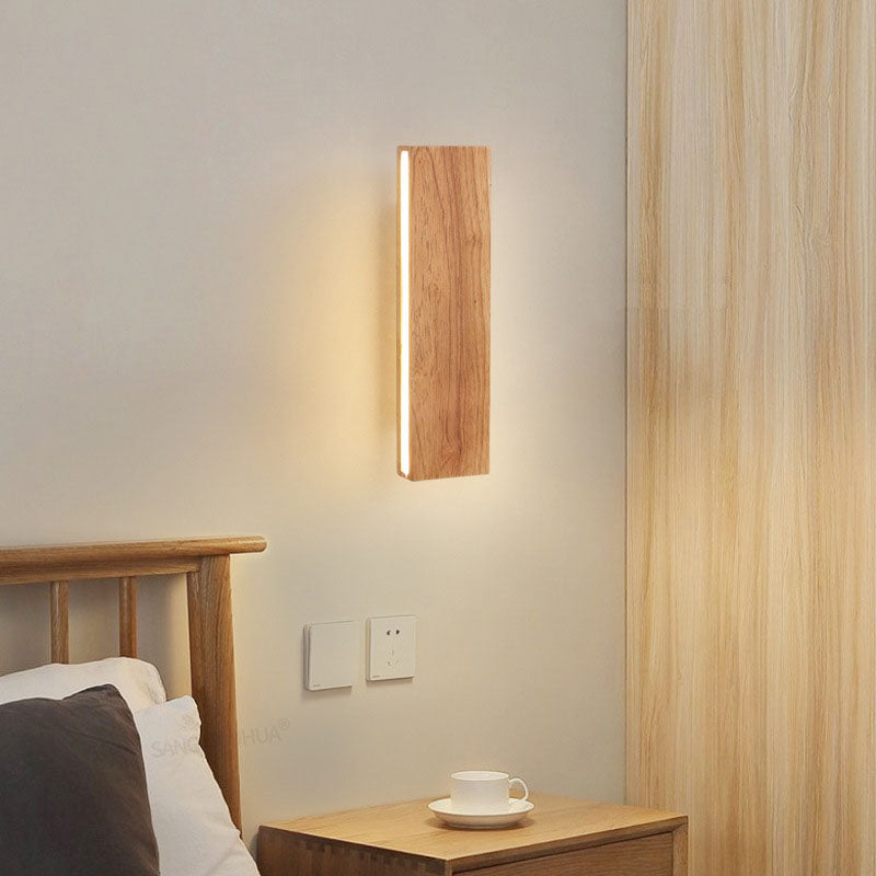 Applique LED rettangolare in legno naturale japandi minimalista per comodino