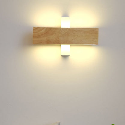 Applique LED rettangolare in legno naturale japandi minimalista per comodino