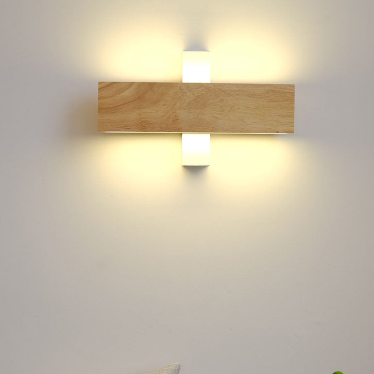 Applique LED rettangolare in legno naturale japandi minimalista per comodino