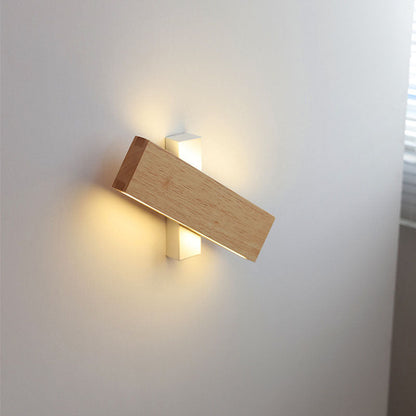 Applique LED rettangolare in legno naturale japandi minimalista per comodino