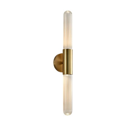 Applique LED verticale nordica in vetro rigato e ottone anticato