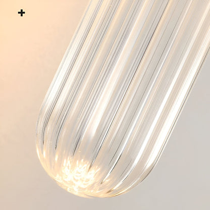 Applique LED verticale nordica in vetro rigato e ottone anticato