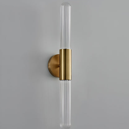 Applique LED verticale nordica in vetro rigato e ottone anticato
