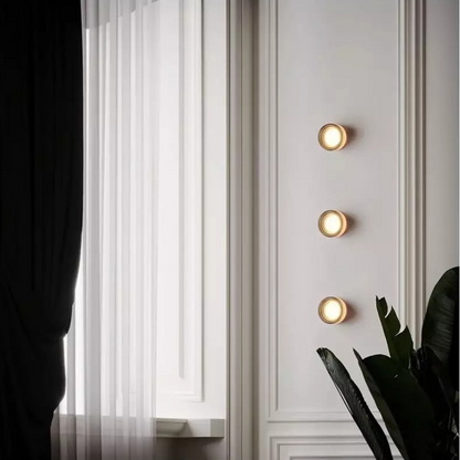 Applique rotonda in vetro colorato ambra, lampada da parete LED