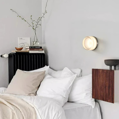 Applique rotonda in vetro colorato ambra, lampada da parete LED