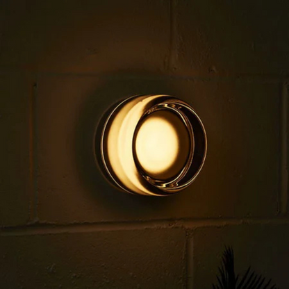 Applique rotonda in vetro colorato ambra, lampada da parete LED