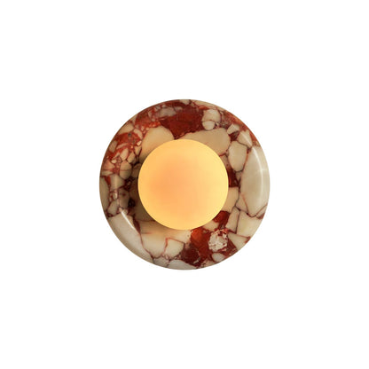 Applique tonda in marmo travertino con globo in vetro, lampada da parete per interni