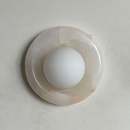 Applique tonda in marmo travertino con globo in vetro, lampada da parete per interni