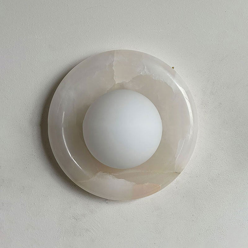 Applique tonda in marmo travertino con globo in vetro, lampada da parete per interni