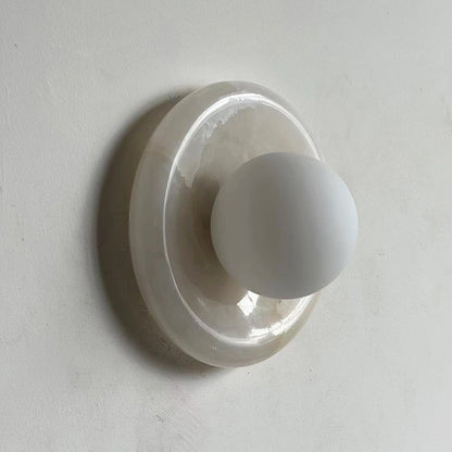 Applique tonda in marmo travertino con globo in vetro, lampada da parete per interni