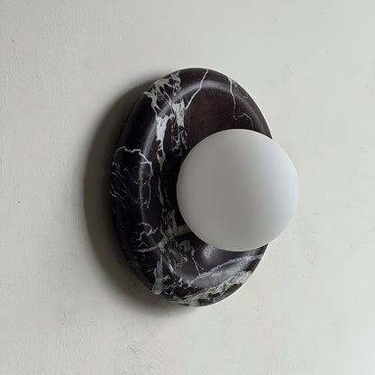 Applique tonda in marmo travertino con globo in vetro, lampada da parete per interni