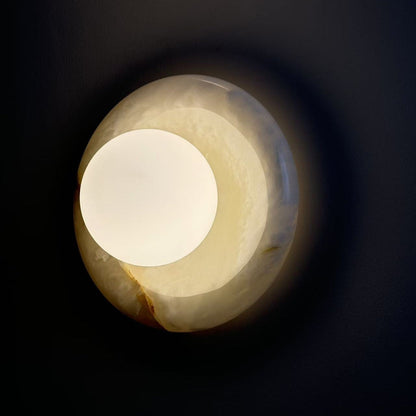 Applique tonda in marmo travertino con globo in vetro, lampada da parete per interni