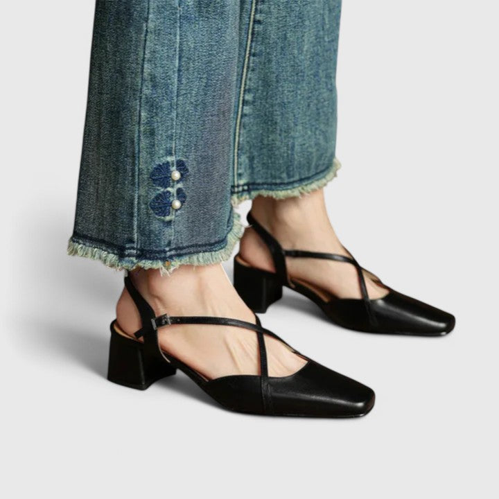 Arduina slingback donna a punta quadrata con cinturini incrociati, foto 7