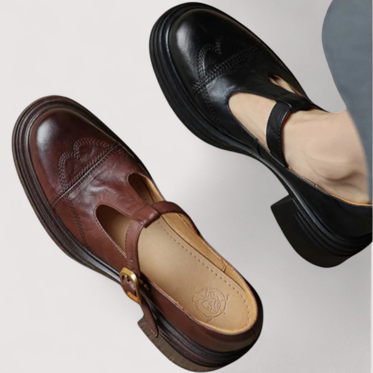 Audenzia scarpe mary jane donna con cinturino a t e tacco largo, foto 3