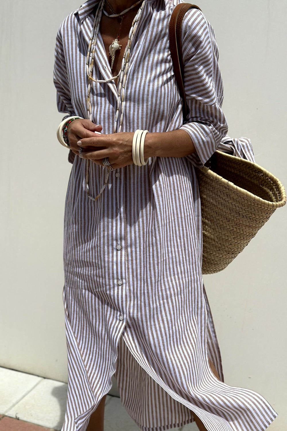 Rosaria | Abito camicia a righe con scollo a V