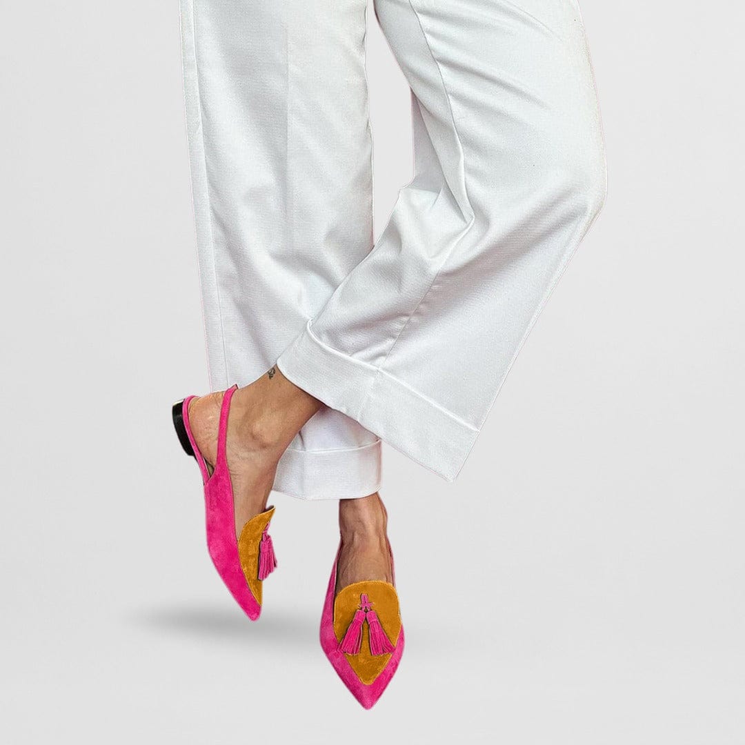 Barbara slingback donna a punta con nappine e linguetta a contrasto, foto 2