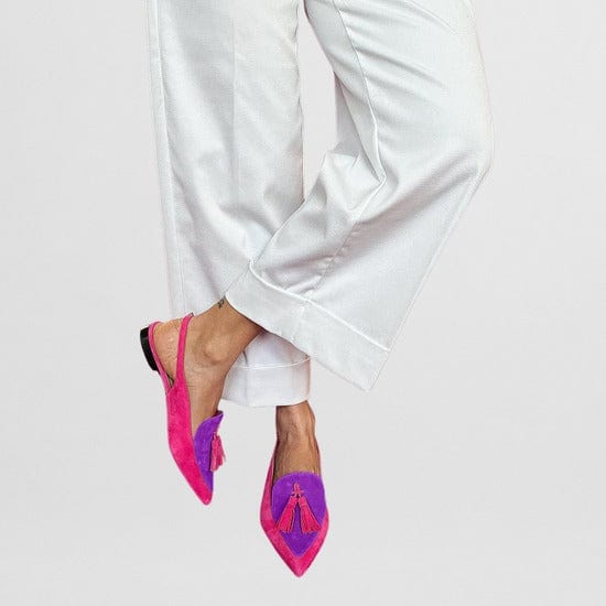 Barbara slingback donna a punta con nappine e linguetta a contrasto, foto 3