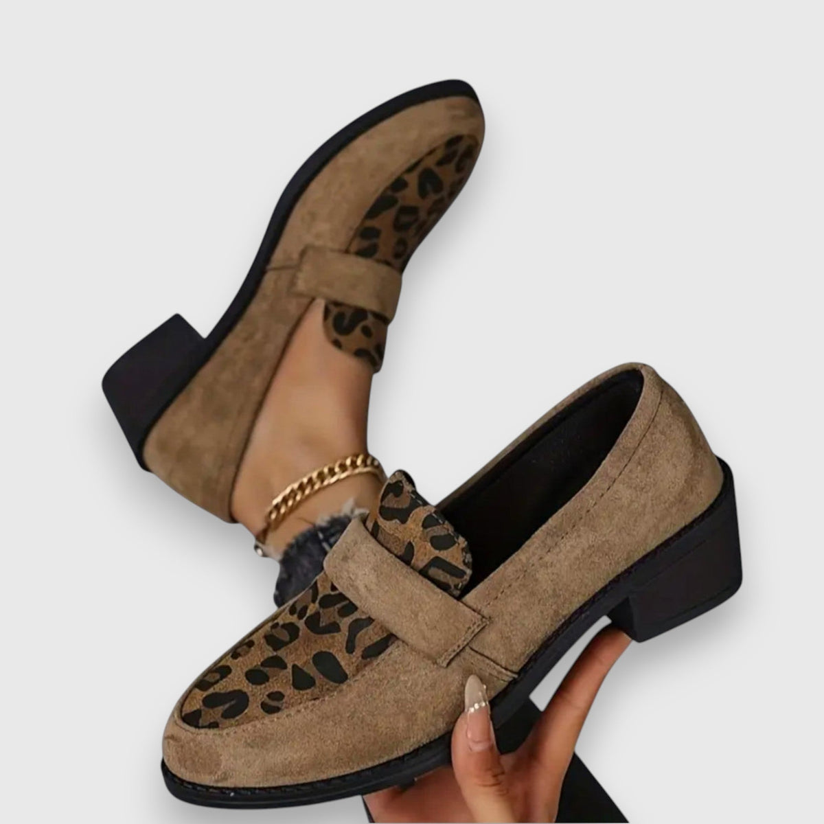 Brizia mocassini donna con inserto leopardato e tacco basso, foto 4