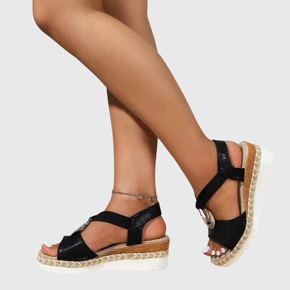 Carmela sandali donna con zeppa, fascia incrociata e anello decorativo, foto 5